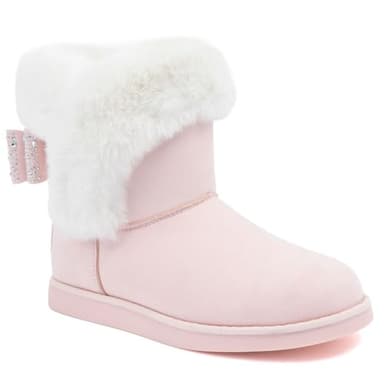 Juicy Couture Women’s Winter Boots – Faux Fur Lined Ankle Booties with Rhinestone Bow Detail, Cozy Slip On Fashion Shoes-Kizzy-Blush White-7