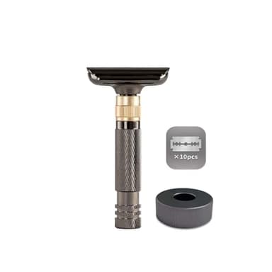 Luxurious and beautifully adjustable safety razor，best razors for men，with 10 platinum-plated razor blades, 1 blade razors reusable smooth close shave (Black + Base)