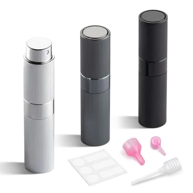 LISAPACK Perfume Travel Refillable Bottle - Atomizer Cologne Spray for Men Portable - Mini Sprayer Empty for Refill - Small Size 8ML Striped (Grey, Black, Silver)