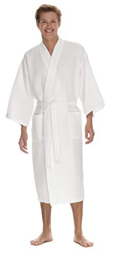 Men's Waffle Robe by BOCA TERRY, Waffle Knit Spa Robe, Long Lightweight Cotton Kimono Hotel Bathrobe - White 2X (XXL)