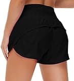 Origiwish Women's High Waisted Running Shorts with Liner Quick Dry Athletic Workout Shorts Zipper Pockets (Small, Black)