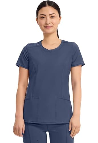 Cherokee Infinity Scrubs for Women Round Neck Scrub Top with 3 Pockets & 360° Stretch 2624A, M, Navy