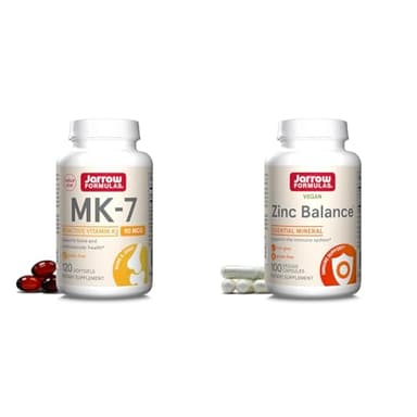 Jarrow Formulas MK-7 90 mcg - Bioactive Form of Vitamin K2 & Zinc Balance 15 mg - 100 Servings (Veggie Caps) - Includes Copper