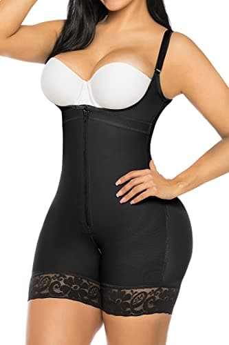 YIANNA Fajas Colombianas Shapewear for Women Tummy Control Postpartum Body Shaper Butt Lifter Post Surgery Compression Garment Bodysuit,YA7212-Black-L