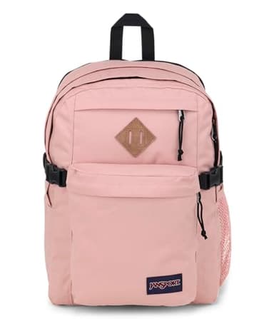 JanSport Main Campus Backpack - Travel or Work backpack w 15-Inch Laptop Sleeve and Dual Water Bottle Pockets, Misty Rose