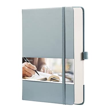 EMSHOI Notebook College Ruled - 256 Numbered Pages, 120 Gsm Thick Paper, A5 Hardcover Leather Lined Journal for Men & Women Work School Journaling Writing Diary 5.7" X 8.3"(GrayBlue)