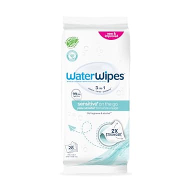 WaterWipes Sensitive+ On The Go Wipes, 3-In-1 Cleans, Cares, Protects, 99.9% Water, Unscented & Hypoallergenic Wet Wipes, 28 Count (Pack of 1)