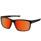 KastKing Toccoa Polarized Sport Sunglasses for Men and Women,Gloss Black Frame,Amber Base Scarlet Mirror