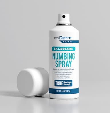 Myderm Medical Numbing Spray - 4.5oz - Maximum Strength 5% Lidocaine with Phenylephrine HCl and Witch Hazel - Fast-Acting Reliever with A Touch-Free Application - First Aid Supplies - Made in USA