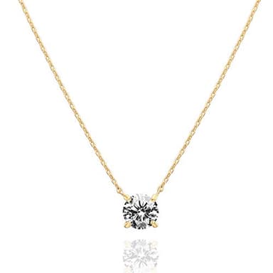 PAVOI 14K Gold Plated Crystal Solitaire 1.5 Carat (7.3mm) Cubic Zirconia Dainty Choker Necklace | Gold Necklaces for Women