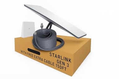 Starlink Gen 3 Standard Satellite Internet Kit – Dish with Wi-Fi 6 Router + Extra 150FT Cable – High-Speed, Low-Latency Internet for Rural and Remote Homes