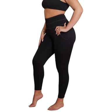 AKARA Postpartum Tummy Control Leggings for Women – No Roll Down Leggings – Two Pockets, Three Tier High Waist Band, Buttery Soft Shapwear Yoga Pants, Black, Size M