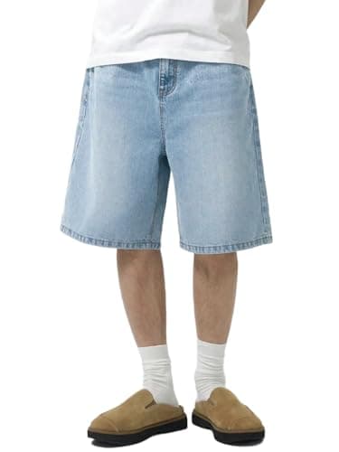 LuminBlaze Mens Baggy Jean Shorts Loose Fit Vintage Wide Leg Jorts Y2K Streetwear Hip Hop Casual Denim Shorts