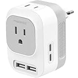Mapambo 220V to 110V Voltage Converter US to Europe Converter for European Travel Plug Adapter with 2 USB Port 2 USB C International Power Adapter for US to France Germany Italy Spain (Grey)