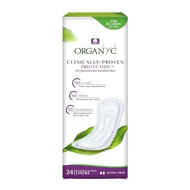 Organyc 100% Organic Cotton Inside and Out Light Incontinence Liners for Bladder Leakage Control, FSA/HSA Eligible, Ultra Thin, Light Flow, 24 Count