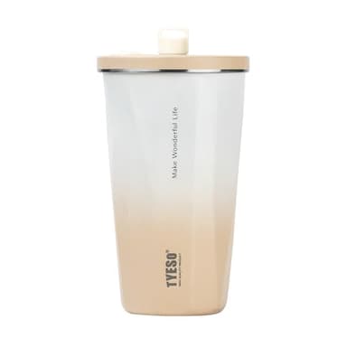 TYESO Stainless Steel Tumbler with straw inside Stainless steel wide-mouth vacuum insulation home office outdoor multi-color thermal insulation and cold insulation cover with 20oz (Mocha)