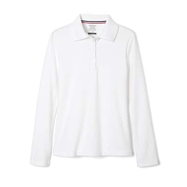French Toast Girls' Picot Collar Polo Shirt with Long Sleeves (Kids Standard & Plus Size), White, 6X