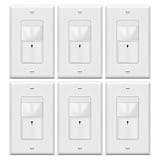 TOPGREENER Motion Sensor Switch, PIR Sensor with Ambient Light Level, Occupancy & Vacancy Modes, No Neutral Required, Ground Wire Required, 150W LED/CFL, Single Pole, TDOS5-JM-W-6PCS, White, 6 Pack