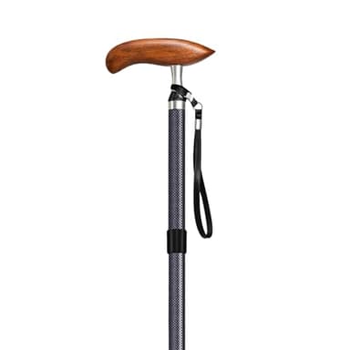 Premimax Carbon Fiber Folding Walking Cane for Men & Women, Lightweight Adjustable Travel Cane with Solid Wood Handle, Quad Tip & Carry Bag, Supports up to 300 lbs