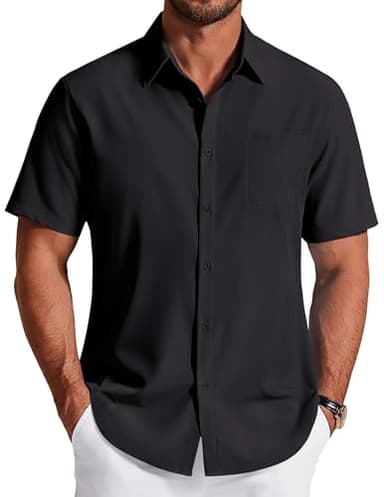 COOFANDY Mens Short Sleeve Dress Shirt Non Iron Stretch Button Down Shirt Business Casual Comfort Soft Black