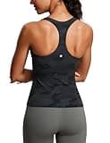 CRZ YOGA Butterluxe Workout Tank Tops for Women Built in Shelf Bras Padded - Racerback Athletic Spandex Yoga Camisole Dark Grey Camouflage 2 Medium