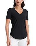 CRZ YOGA Womens Pima Cotton V Neck T-Shirt Short Sleeve Casual Workout Shirts Soft Summer Basic Tee Tops Black Large