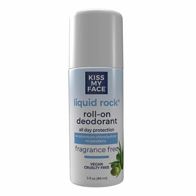 Kiss My Face Liquid Rock Roll-On Deodorant, Fragrance Free, Aluminum Chlorohydrate Free Deodorant For Women And Men, With Added Willow Bark And Mineral Crystal Salts, 3 Oz Roll On, 1 Pack