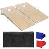 Solid Wood Cornhole Board Set, 4 ft x 2 ft Regulation Size Corn Hole Game Set for Adults with Set of 8 Corn Hole Toss Bags and Carrying Case