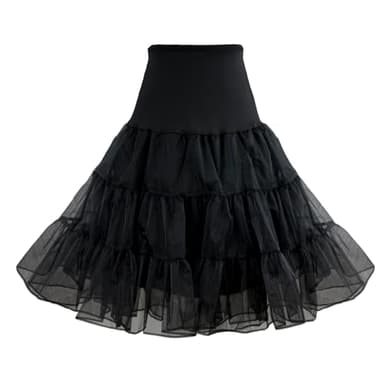 Stpraintol 1950s Women's Vintage Petticoat Knee-Length Tulle Skirt Crinoline Half Slip. (X-Large,Black)