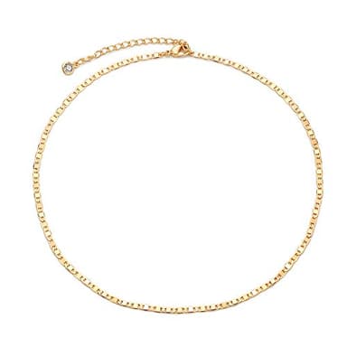 MEVECCO Gold Plain Chain Choker Necklace,14K Gold Plated Dainty Cute Link Lace Thin Clavicle Chain Long Necklace Delicate Fashion Choker Necklace Jewelry Gift for Women