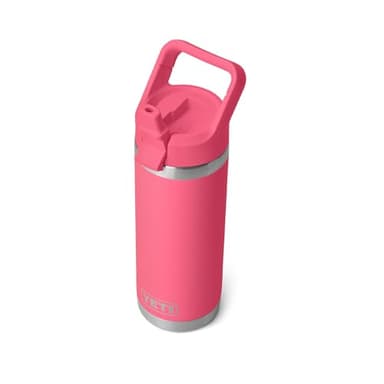 YETI Rambler 18 oz Bottle, Vacuum Insulated, Stainless Steel with Color Matching Straw Cap, Tropical Pink