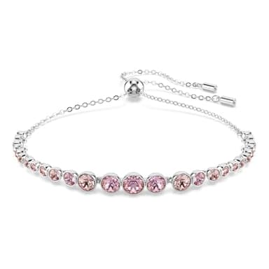 Swarovski Tennis Bracelet, Adjustable with Pink and Blue Tone Round Crystals in Various Sizes on a Rhodium-Finish Band, Size M, Part of the Emily Collection