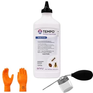 Tempo 1% Dust Insecticide – Fast-Acting, Long-Lasting Control for Wasps, Hornets, Ants & Roaches – 1.25 lb | Includes Puffer | Premium USA Supply Gloves for Safe Eradication | USA Supply Pest ID Card