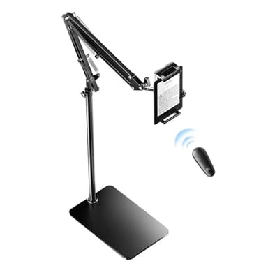 GEKVIVE Floor Stand for Kindle with Remote Page Turner, Tablet Stand for Reading in Bed with Clicker – for Kindle Paperwhite, Oasis, iPad, iPhone and More, Black Page Turner