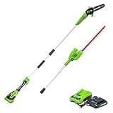 Greenworks 24V 8" Cordless Polesaw + 20" Pole Hedge Trimmer Combo (Great For Pruning and Trimming Branches / Shrubs), 2.0Ah Battery and Charger Included