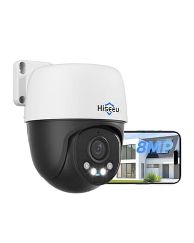 Hiseeu 【360° Panoramic】 4K PoE PTZ Security Camera Outdoor, 355 Pan & 90 Tilt for Home Surveillance, Human Auto Tracking, Color Night Vision, Human/Vehicle Detection, 2 Way Talk