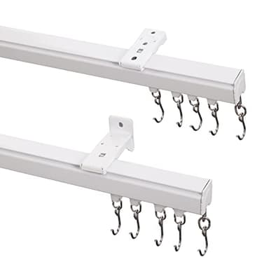 ChadMade Aluminum Ceiling Curtain Track Set with Hooks, 9ft - 12ft Adjustable Length Ceiling/Wall Mount Curtain Rail System For Grommet/Pleated Drape, RV Ceiling Track, White