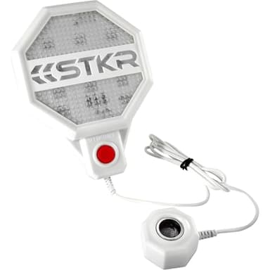 STKR Garage Parking Sensor – Adjustable Ultrasonic Car Stop Assistant with Red/Yellow/Green LED Display – Set Stop Distance 6"–6 ft – Battery or USB Powered – Easy Wall-Mount Install – White