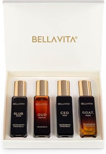 Bella Vita Luxury Long Lasting Perfume Gift Set for Man | 4x20ml | Gifts for Men | Woody, Citrusy, Oud, Premium Fragrance Scent | KLUB, OUD, CEO, G.O.A.T | Best gift for Valentine's Day