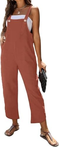 AMEBELLE Women's Sleeveless Cotton Linen Overalls Rompers Baggy Wide Leg Jumpsuits(1450-Red-L)