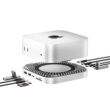 Mac mini M4 Dock, Aluminum Stand and HDMI Hub for Mac mini M4 and M4 Pro 2024 with M.2 NVMe/SATA SSD Enclosure, 4K60Hz HDMI,10G USB A/C, 5G USB A*2, USB-C Charge, SD/TF, Audio
