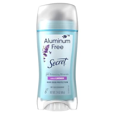 Secret Aluminum Free Deodorant for Women, 48hr Odor Protection, Naturally Derived Ingredients, Free of Parabens Dyes Talc & Baking Soda, PH Balanced, Dry Solid, Lavender Scent, 2.4 oz