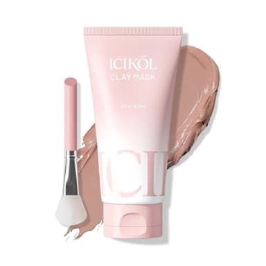 ICIKOL Deep Cleansing Red Clay Face Mask, with Glacial Minerals & Soothing Tightening Mud, 5.3 oz Large Size – Hydrating Mud Mask with Brush, Zero Pore Blackhead Mud Facial Mask for All Skin Types