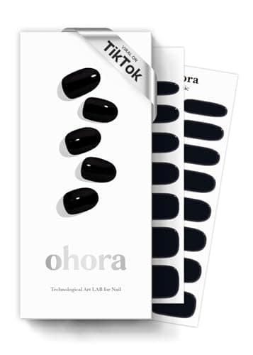 ohora Semi Cured Gel Nail Strips (N Onyx) - Dark, Solid, Works with Any UV/LED Lamps, Salon-Quality, Long Lasting, Easy to Apply & Remove - Includes 2 Prep Pads, Nail File & Wooden Stick