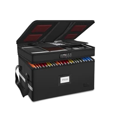 ETRONIK Large Fireproof Document Box with Lock, 2 Layer File Organizer, Portable Office Collapsible File Storage with Reflective Strip for Hanging Letters, Legal Size Folder, Certificate