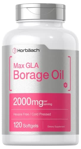 Horbäach Borage Oil Capsules 2000 mg | 120 Softgels | 320mg of GLA | Cold Pressed Seed Oil Supplement