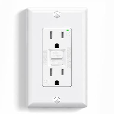 ELEGRP GFCI Outlet 15 Amp, Self-Test GFI Electrical Outlet with Narrow Design, Tamper Resistant GFCI Receptacle with LED Indicator, UL Listed, White, Wall Plate Included, 1 Pack