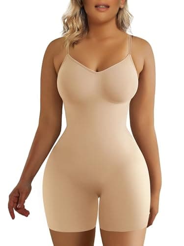 SHAPERX Women's Seamless Shapewear Bodysuit Tummy Control Body Shaper Waist Snatching Body Suit,SZ5218-2-Beige-L/XL