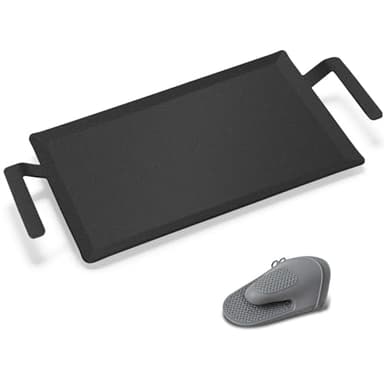 Premium Carbon Steel Griddle, Large Non-Toxic Stovetop Flat Top Pan for Gas, Electric Range, Induction, Grill & Campfire, Pre-seasoned Nitride Coating, Oven Safe to 1200°F, with Heat-insulating Gloves