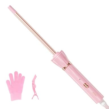 Hahahope 3/8 Inch Skinny Curling Iron & Wand, 9mm Mini Barrel for Short & Long Hair, Dual Voltage with 2 Heat Settings, Fast Heat Ceramic Curler